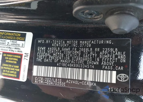 2009 Toyota Camry Se from USA, damaged, VIN 4T1BE46K69U334514